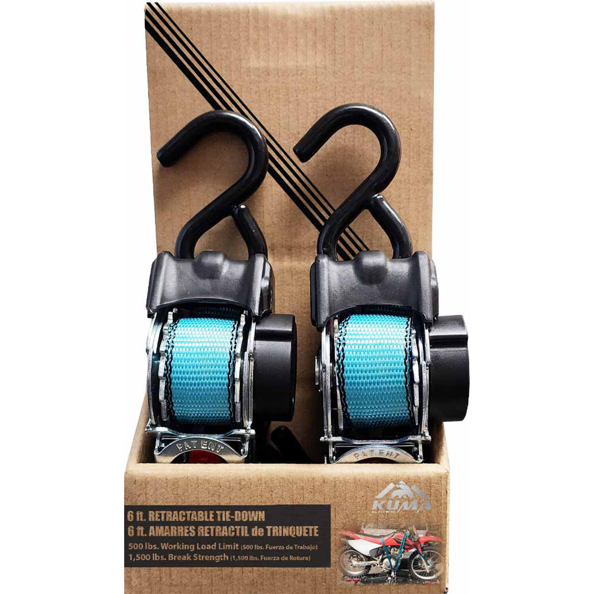 Everest Kuma Retractable Tie-Down Straps — 1in. x 6ft., 500-Lb. WLL, 2 Pk, Model# RE2106